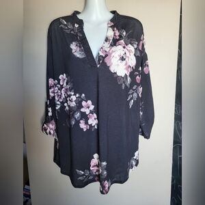 Eclipse Dark Floral Blouse with Pink Accents, Size XL